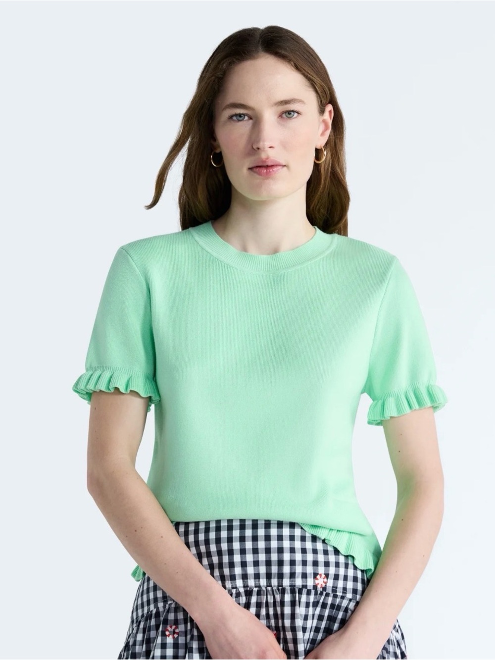 Free Assembly Ruffle-Hem Short Sleeve Knit Top in Mint Green. Sz L.